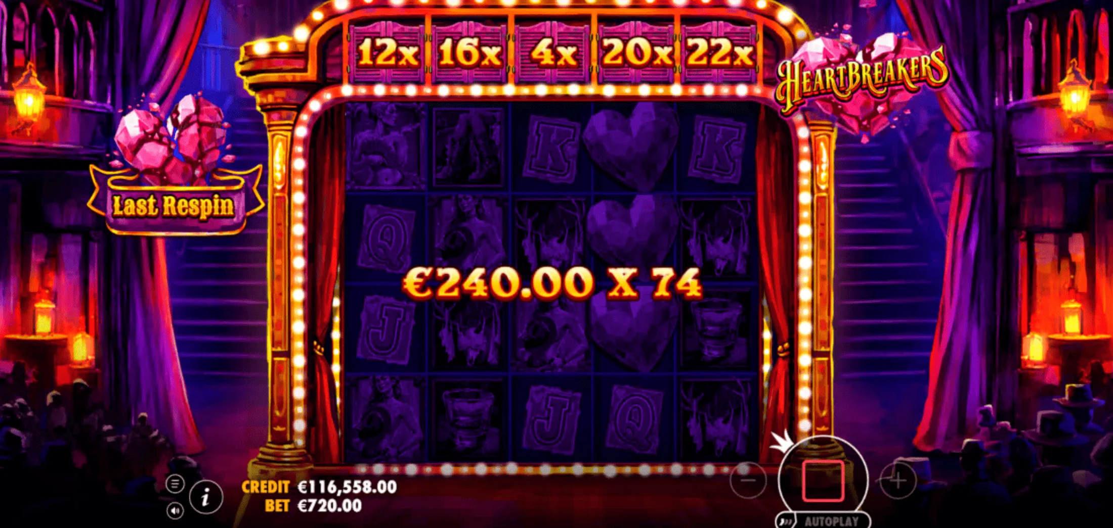 Heartbreakers – menu nákupu bonusu Standard Respin a Super Respin